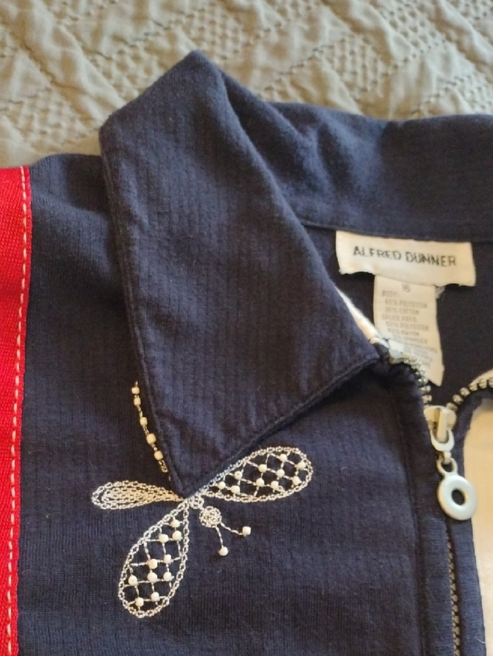 Navy, White & Red Dragonfly Zip-Front Jacket - Picture 4 of 16